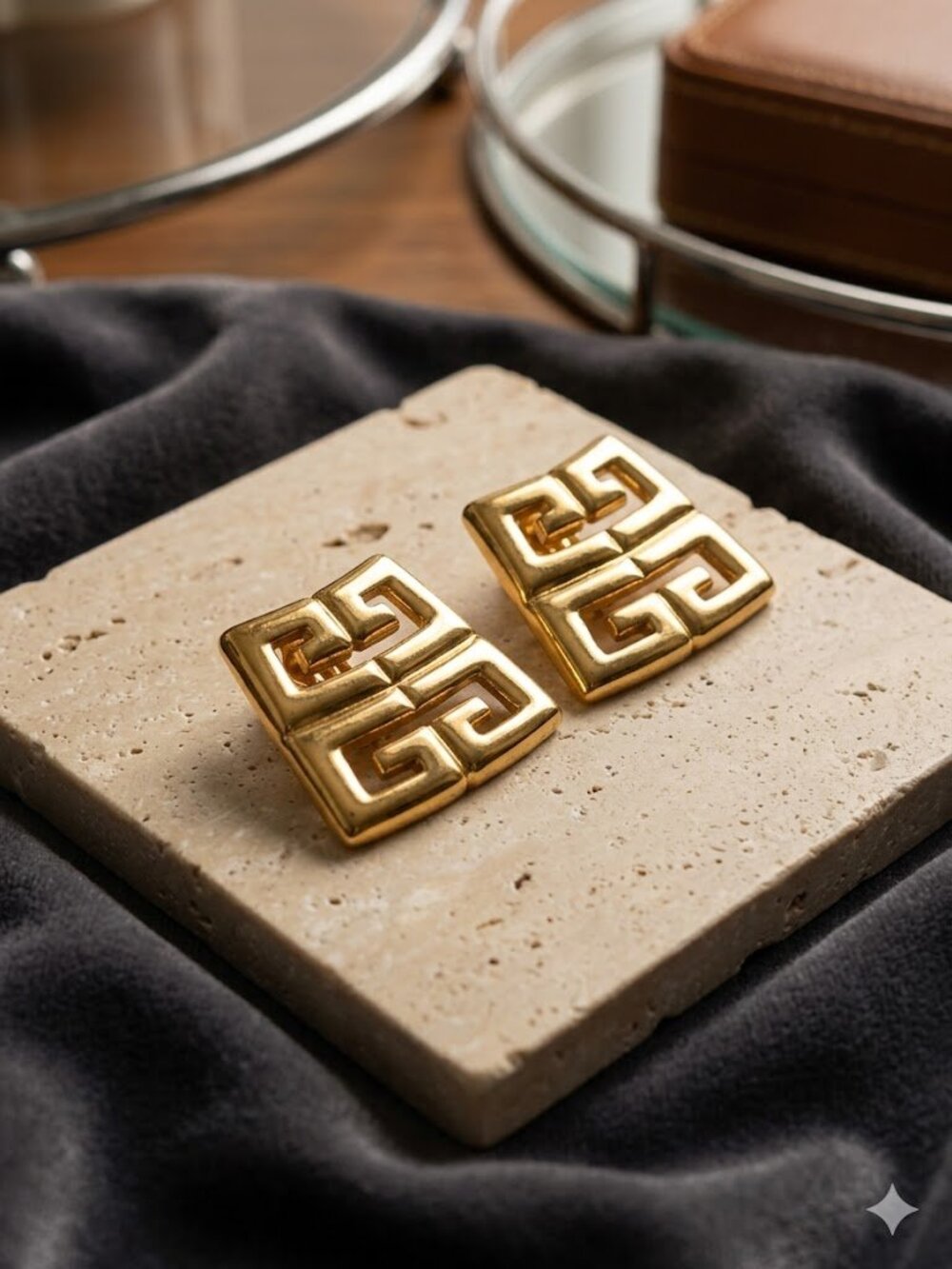 Vintage Givenchy Gold-tone Textured Monogram Runway Logo Clip